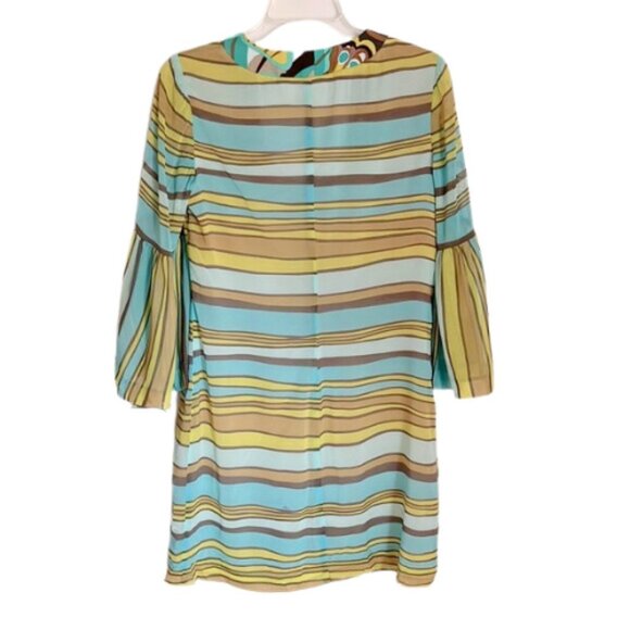 Trina Turk Silk Boho Striped Retro 60s 70s Brunch Wedding Guest Event Mini Dress - Picture 2 of 8